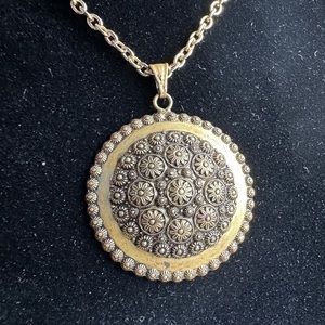 Vintage Stamped Metal Pendant with intricate Daisy design